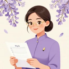Illustrated portrait of Phylis, the AI host